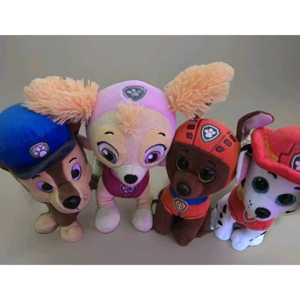 Lot Of 4 Paw Patrol- Chase-Marshall-Skye-Rubble- TY-Spin Master TY Beanie